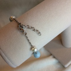 6-7MM white cultured FW pearl & aquamarine sterling silver 7.5″ bracelet NEW