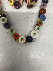 Handmade Artisan Necklace Earring Set Vintage Buttons Colorful Boho 1970s OOAK