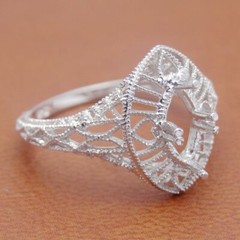 Marquise 4.5×8.5mm Semi Mount Solitaire Handcrafted Sterling Silver Vintage Ring