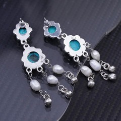Vintage sterling silver 925 handmade earrings with turquoise and pearl beads