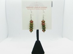 Sterling Silver Natural UNAKITE Gemstone Dangle Earrings #2271…Handmade USA