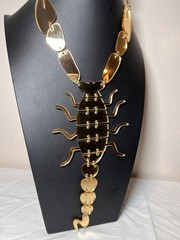 Baccurelli Signed Mirrored Gold Acrylic Massive Scorpion Statement Necklace