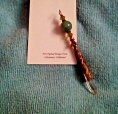 AVENTURINE Bead & Swarovski Crystal LEMURIAN Quartz Point PENDANT Wand Ornament