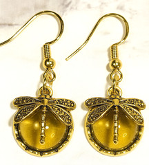 Dragonfly Earrings Colorful Glass Hook Dangles CHOOSE COLOR