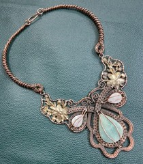 Natural Amazonite & Moonstone Wire Wrap Necklace Artisan Copper Jewelry For Her