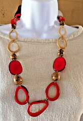 NEW Artisanal Tagua Nut Necklace, Handmade Ecuador Adjust Cord RED BROWN