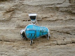 Buffalo Bison Sterling Silver 925 Turquoise & Opal Gemstone Pendant NEW AH49