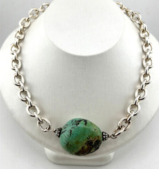 Artisan 925 Sterling silver heavy chain necklace large turquoise bead pendant