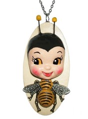 ANTHROPOMORPHIC BEE BUG Ornament Necklace PIXIE Figurine Vintage Kitsch Style