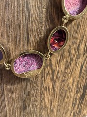 Charles Albert abalone Necklace Alchemia Red Gold Tone iridescent Signed 19”