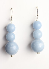 Angelite Earrings Blue 8, 12mm Ball Natural Gemstone .925 Sterling Silver 1 1/2″