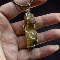 Smoky Quartz Point Crystal Pendant Wire Wrapped Copper Silver Jewelry Morion 2”
