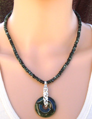 Seraphinite Gemstone Necklace with a Nephrite Jade Donut Pendant