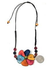 Tagua Nut Flower Pendant Adjustable Macrame Necklace