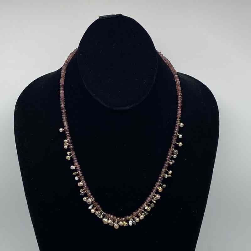 14K Gold Filled Tourmaline & Freshwater Pearl Beaded Charm Necklace 19.5″