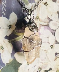 Natural super fenster quartz crystal point wire wrapped pendant necklace
