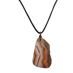 Natural Banded Agate Slice Pendant Necklace Wire Wrapped Raw Gemstone Jewelry