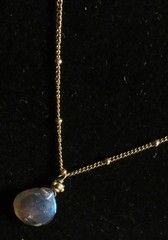 Vintage Labradorite ? Water Drop Moonlight Stone Pendant Necklace 16″ Gold Tone