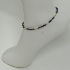 Handmade Anklet Tiny Gray Freshwater Pearls w/ Clear Czech Glass Gold Tone 9.5″