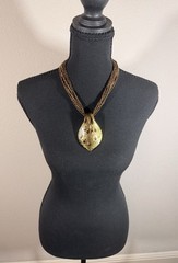 Art Glass Pendant Necklace. Teardroped Shaped Pendant. 9 Strands Of Bronze Beads