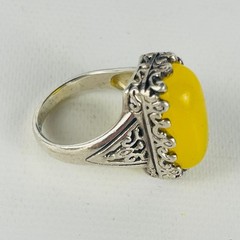 Sterling Silver 925 Yellow Oval Sharaf al-Shams Ring 7/8″ x 1/2″ Size 9