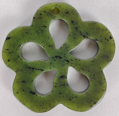 Carved Green Serpentine Plum Blossom Pendant Pair 49mm Openwork Stone