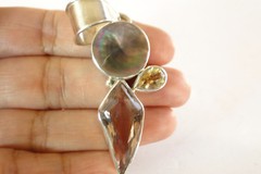 Ametrine Quartz Yellow Citrine Mother of Pearl 925 Sterling Silver Pendant