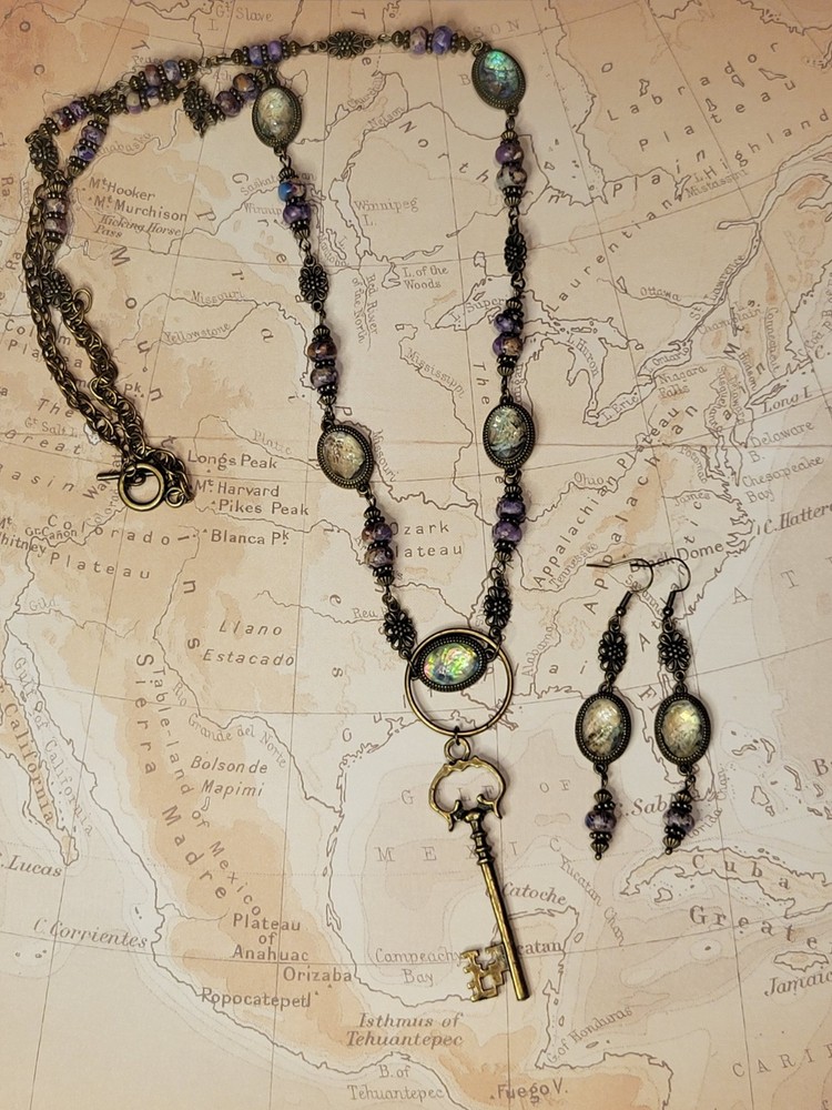 2-Piece Set made with Purple Imperial Jasper Beads and Antique Bronze Findings