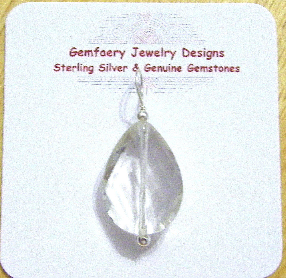 Sterling Silver Faceted Natural ROCK CRYSTAL Gemstone Pendant #82…Handmade USA