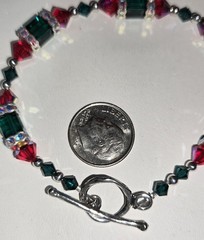 Bracelet Made With Sterling Silver & Swarovski Crystal Beads Red Green 7 Inch