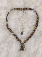 One Of A Kind Hand Forged Sterling Silver 15-18″ Tiger Eye 8mm Bead Necklace