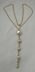 Gold Plate 4 Graduating Faux Pearls 24″ Necklace 5″ Dangle #8