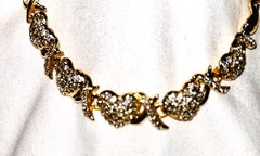 XOXO Cubic Zirconia Bib Necklace • Rhinestone Heart Accents • Gold Tone Chain