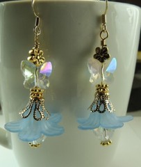 Crystal Briolette Acrylic Flowers & Butterfly Earrings Handmade Jewelry