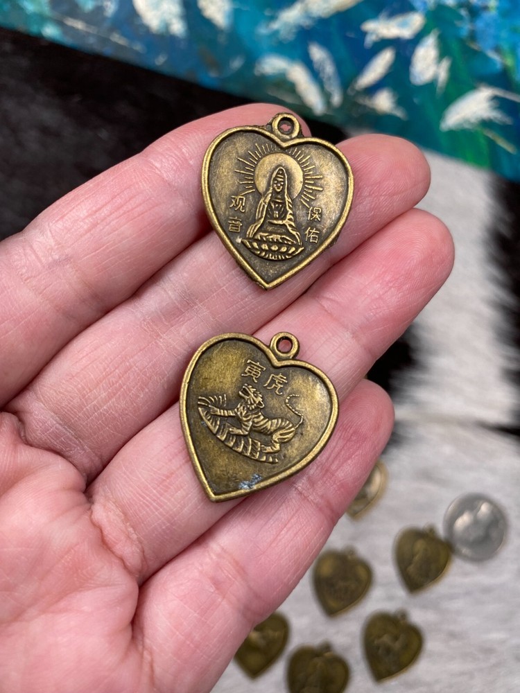 Guan Yin Pendant Kwan Yin Pendant 25 mm Heart Copper Charms DIY Making 10 pcs