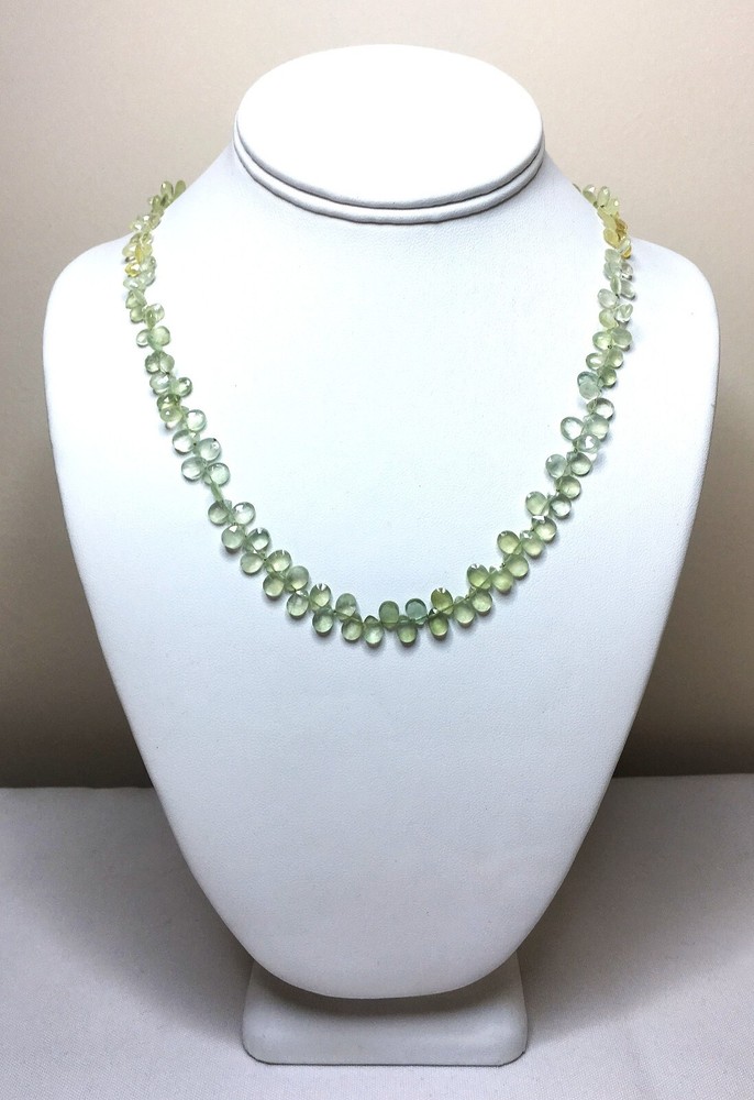 Natural Faceted Prehnite, Sterling Silver Handmade Knotted Necklace. 23″ long