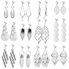 Hicarer 12 Pairs Clip on Earrings Dangle Drop Set Silver