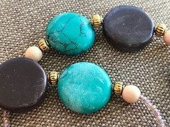 Handmade Necklace of Red Marble with Teal, Blue, and Beige Magnesite Stone Beads