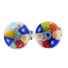 Glass Of Venice Italian Murano Glass Earrings Studs Round 3/8-Inch Multicolor Mi