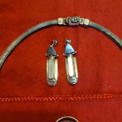 Silver & Mother Of Pearl Necklace Bracelet Earrings, Ring Handmade Greece 2000