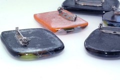 6pc Artisan Dichroic Glass Pin Lot Art Beauty Multi Color