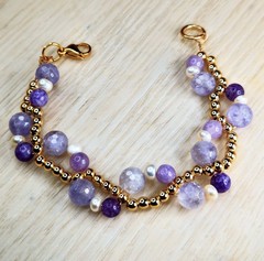 Celestial & Regal Natural Lavender Jade & Mystical Amethyst  Handwoven Bracelet
