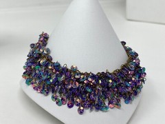 Beautiful Handmade Dark Purple Pink Blue Iridescent Sequin Bead 8-9″ Bracelet