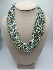 Chunky Hand Made Multi Strand Colorful Glass Seed Bead Necklace 20-21”