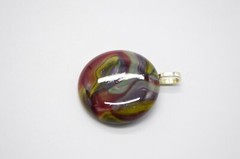 Red Blue Yellow White Swirl Flattened Glass Jabo Marble Necklace Pendant