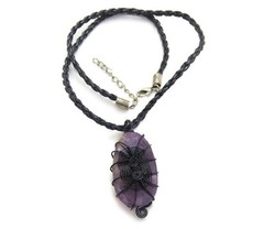 Amethyst Spiderweb Necklace: Handcrafted Black Wire Wrap Pendant