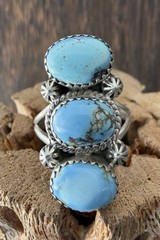 Sterling Silver Native American SW Golden Hills Turquoise 3 Stone Crawler Ring