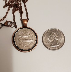 1969 Bahamas 10 Cents Bonefish Coin Pendant, Necklace