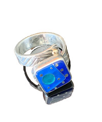 Vintage Modern Signed Bailey 14K Gold Sterling Silver Enamel Ring Size 8.5