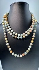 Amazonite Beaded Semi Precious Gemstone 9mm Hand Knotted 60” Long Necklace 125g